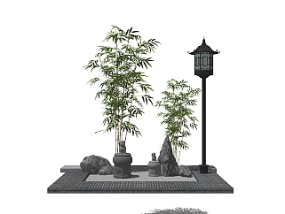 中式枯山水园艺小品草图大师模型，室外造型景观设计sketchup模型免费下载