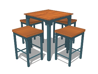 现代实木餐桌椅su模型，仿古桌子家用餐桌椅草图大师下载