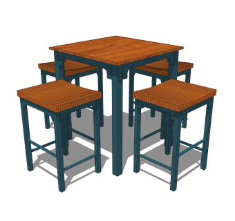 现代实木餐桌椅su模型，仿古桌子家用餐桌椅草图大师下载