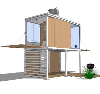 现代简约集装箱住宅su模型下载，住宅外观草图大师模型分享