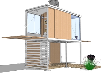 现代简约集装箱住宅su模型下载，住宅外观草图大师模型分享