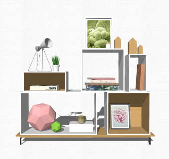 现代一组桌面书架装饰品摆件草图大师模型，一组桌面书架装饰品摆件sketchup模型下载