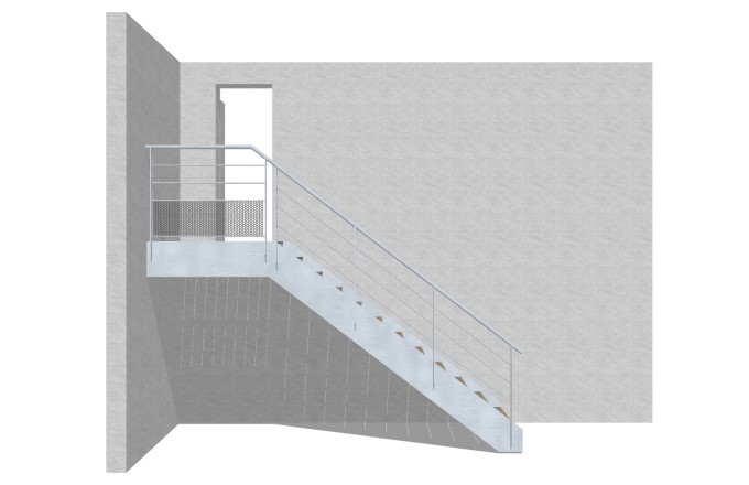 现代钢结构单跑楼梯草图大师模型，钢结构单跑楼梯sketchup模型免费下载