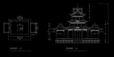 古建清音阁CAD施工图，寺庙CAD建筑图纸下载