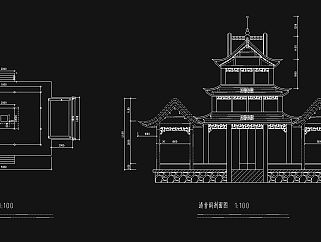 古建清音阁CAD施工图，寺庙CAD建筑图纸下载