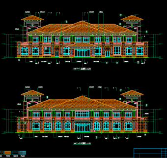 西班牙风格会所建筑施工图，会所建筑CAD施工图纸下载