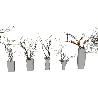现代花瓶干枝摆件组合sketchup模型下载，花瓶干枝摆件skb模型分享