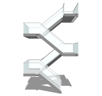 现代钢结构玻璃双跑平行楼梯草图大师模型，钢结构玻璃双跑平行楼梯sketchup模型免费下载