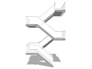 现代<em>钢结构</em>玻璃双跑平行楼梯草图大师模型，<em>钢结构</em>玻璃...