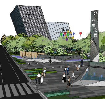 现代售楼处skb模型分享，售楼中心SU模型下载