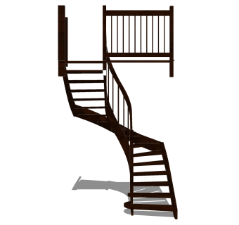 现代实木三跑楼梯草图大师模型，实木三跑楼梯sketchup模型免费下载