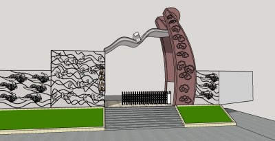 欧式学校入口skp文件下载，入口大门草图大师模型