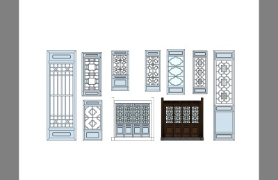 新中式户外构建窗户组合草图大师模型，户外构建窗户组合sketchup模型免费下载