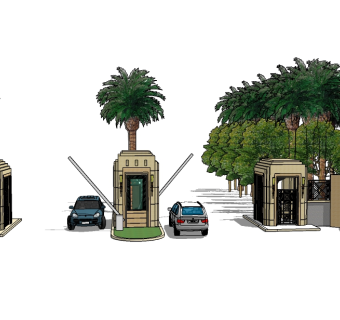 欧式入口大门草图大师模型下载，入口大门sketchup模型