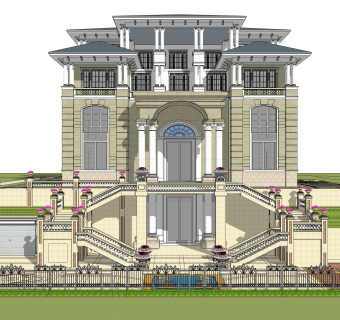 欧式别墅草图大师模型下载，sketchup别墅su模型分享