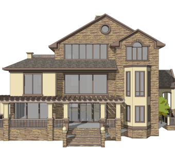 美式别墅草图大师模型，别墅SKB文件下载