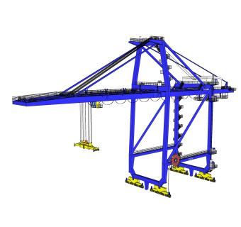 现代蓝色大型龙门吊草图大师模型，龙门吊车su模型下载