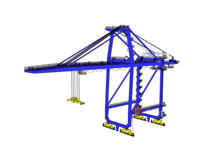 现代蓝色大型龙门吊草图大师模型，龙门吊车su模型下载