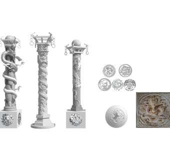 中式广场腾龙景观柱盘龙纹雕塑sketchup模型下载