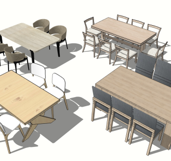 现代餐桌椅组合su模型，简约餐桌sketchup模型下载