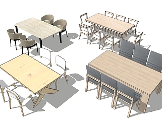 现代餐桌椅组合su模型，简约餐桌sketchup模型下载