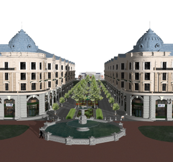 欧式风格商业街草图大师模型，商业综合体sketchup模型免费下载