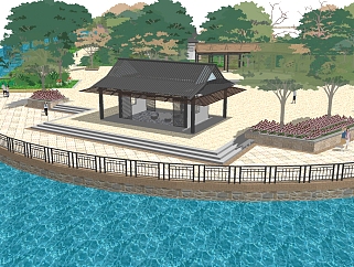 中式公园景观草图大师模型，公园景观sketchup模型免费下载