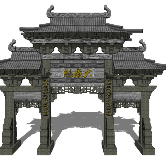 中式古建牌坊草图大师模型下载，古建牌坊su模型下载