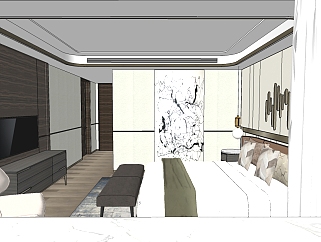 现代<em>酒店客房</em>免费su模型，室内设计草图模型sketchup...