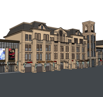 欧式建筑商业街，SU模型免费下载
