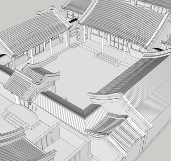 北京四合院草图大师模型下载，古建民俗sketchup模型分享