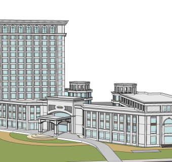 简欧酒店外观草图大师模型，酒店外观sketchup模型免费下载