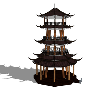 中式景观塔草图大师模型，景观塔sketchup模型skp文件下载
