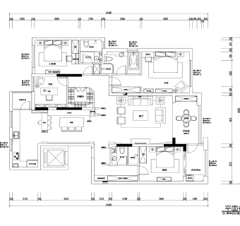 祥细家装户型图三居CAD，免费下载