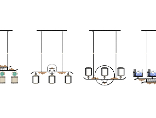 中式吊灯灯具组合SU模型，中式灯具组合SKP模型下载
