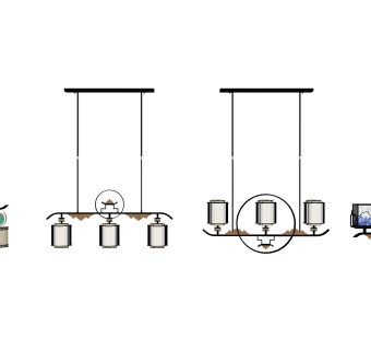 中式吊灯灯具组合SU模型，中式灯具组合SKP模型下载