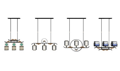 中式吊灯灯具组合SU模型，中式灯具组合SKP模型下载