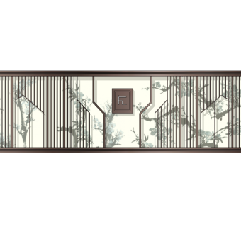 新中式景墙sketchup模型下载