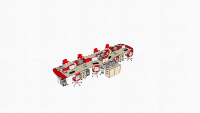 现代屏风卡位办公桌su模型，办公桌skp模型下载