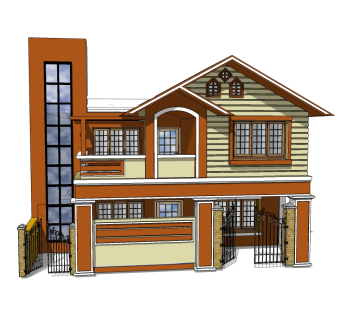 现代美式风格别墅草图大师模型，别墅SU模型下载