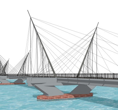 斜拉桥草图大师模型下载，斜拉桥sketchup模型分享