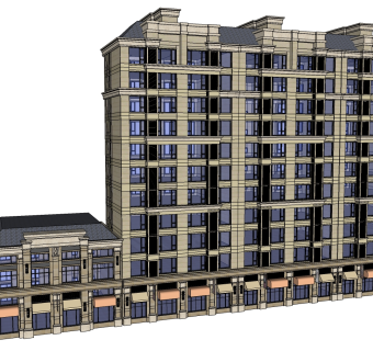 欧式高层公寓su模型下载，公寓草图大师模型
