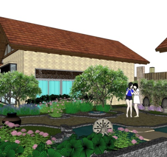 豪华新中式庭院设计草图大师库模型下载