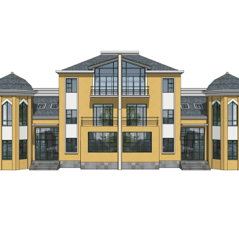 欧式联排别墅su模型，别墅skb文件下载