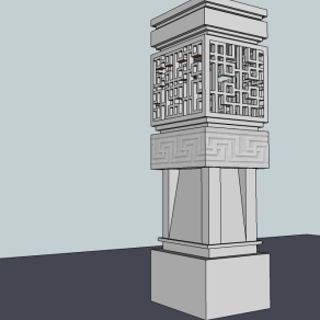 中式石柱雕花景观小品su模型下载、石柱雕花草图大师模型下载