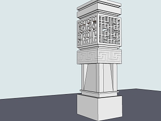 中式石柱雕花景观小品su模型下载、石柱雕花草图大师模型下载