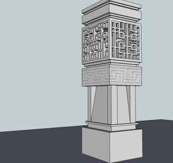 中式石柱雕花景观小品su模型下载、石柱雕花草图大师模型下载