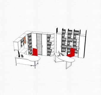 现代办公桌文件柜组合su模型，办工桌文件柜组合sketchup模型下载