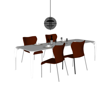 现代餐桌椅su模型，客厅桌子四人餐桌草图大师模型下载