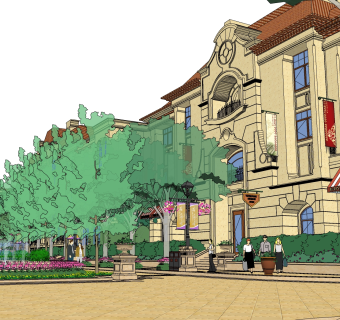 欧式建筑商业街，SU模型免费下载